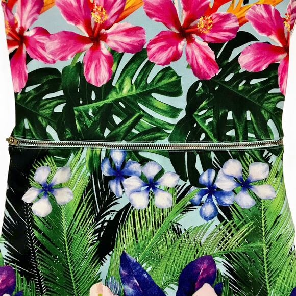 Bodycon Colorful Tropical Floral Print Slit Front Micro Mini Dress, Size XS - Picture 2 of 8